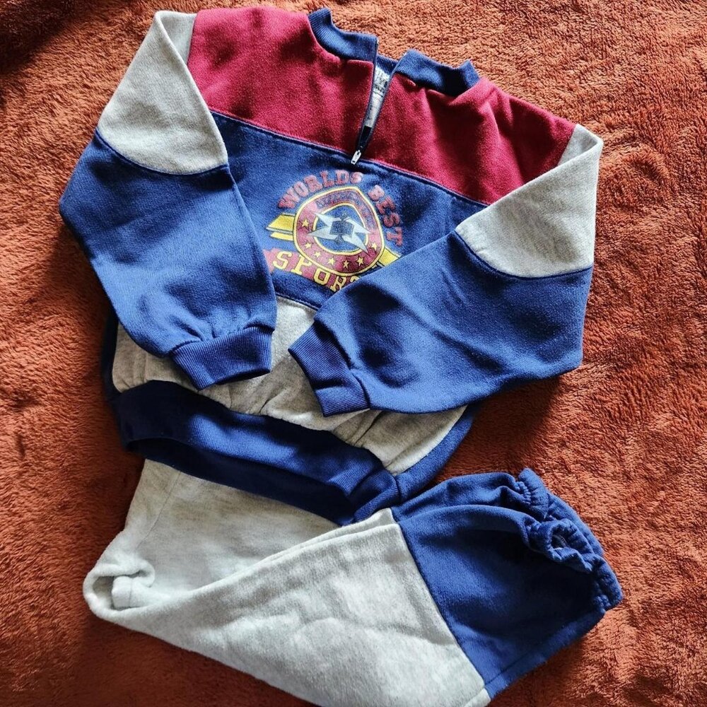TUFF GUYS 90s Vintage Blue, Red & Gray Sweatshirt/Pants set. BOYS 7.